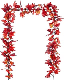 SITUMEIZI Red Maple Garland Fall Leaves Garlands 6.5Ft Leaf Autumn Foliage Garland for Thanksgiving Door Decorations Fireplace Fall Wedding Outdoor Decor 1pc