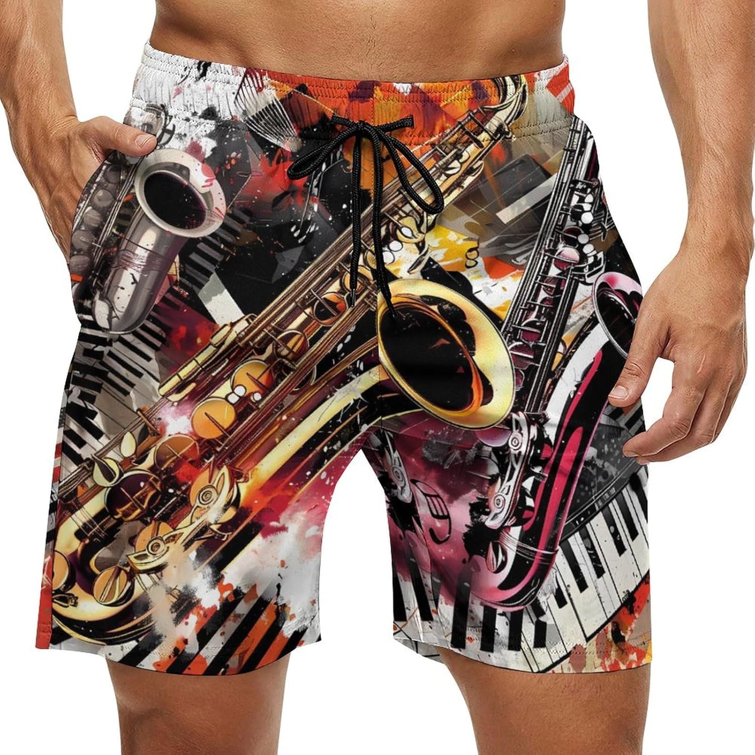 Musical Instruments Jam Session Casual Men's Swim Trunks Novelty Summer Beach Shorts Swimwear with Pocket