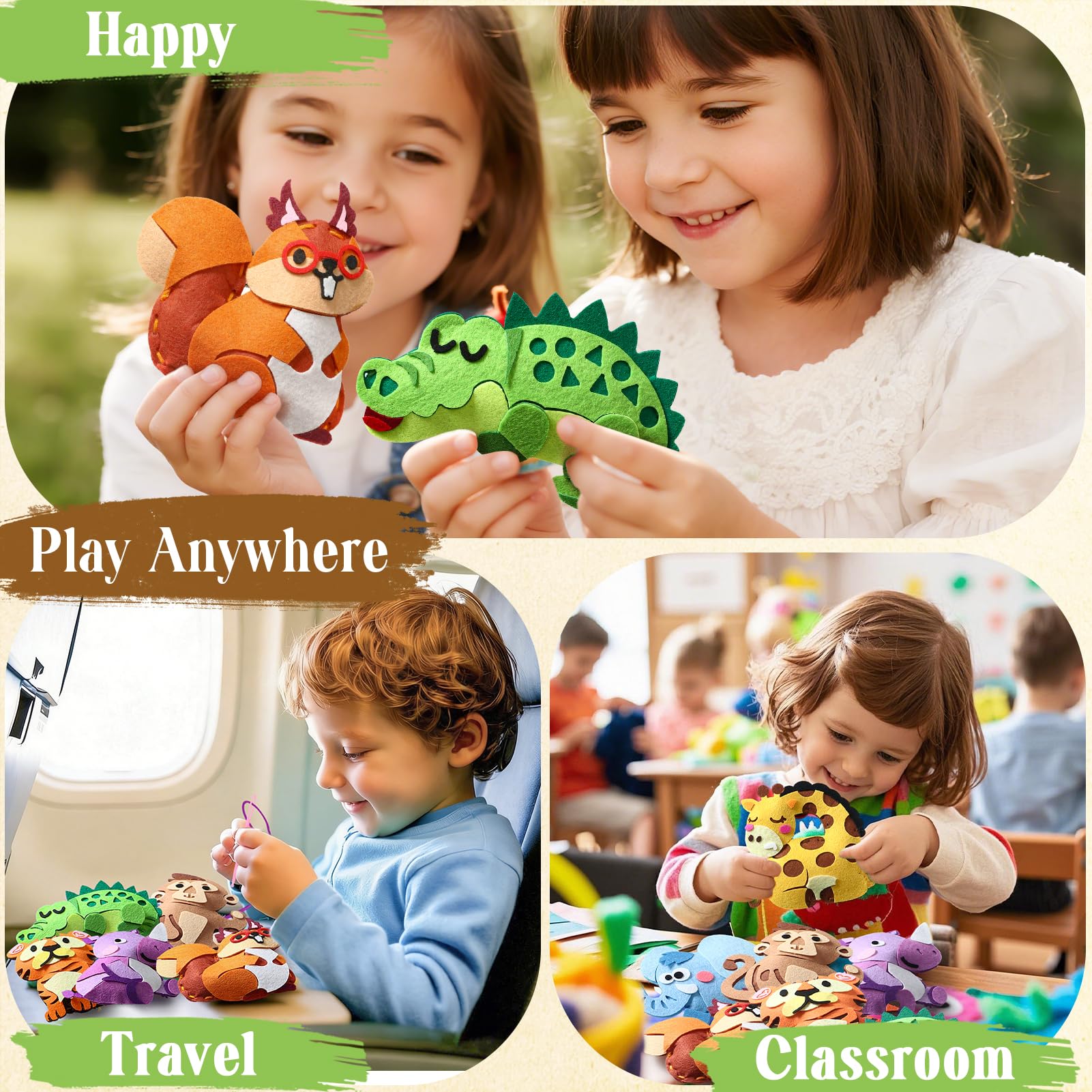 Toylink Kit Couture Enfant, Kit Créatif Bricolage avec 12 Feutres & Aiguilles Plastique, Cadeau 5-10 Ans Fille Garçon