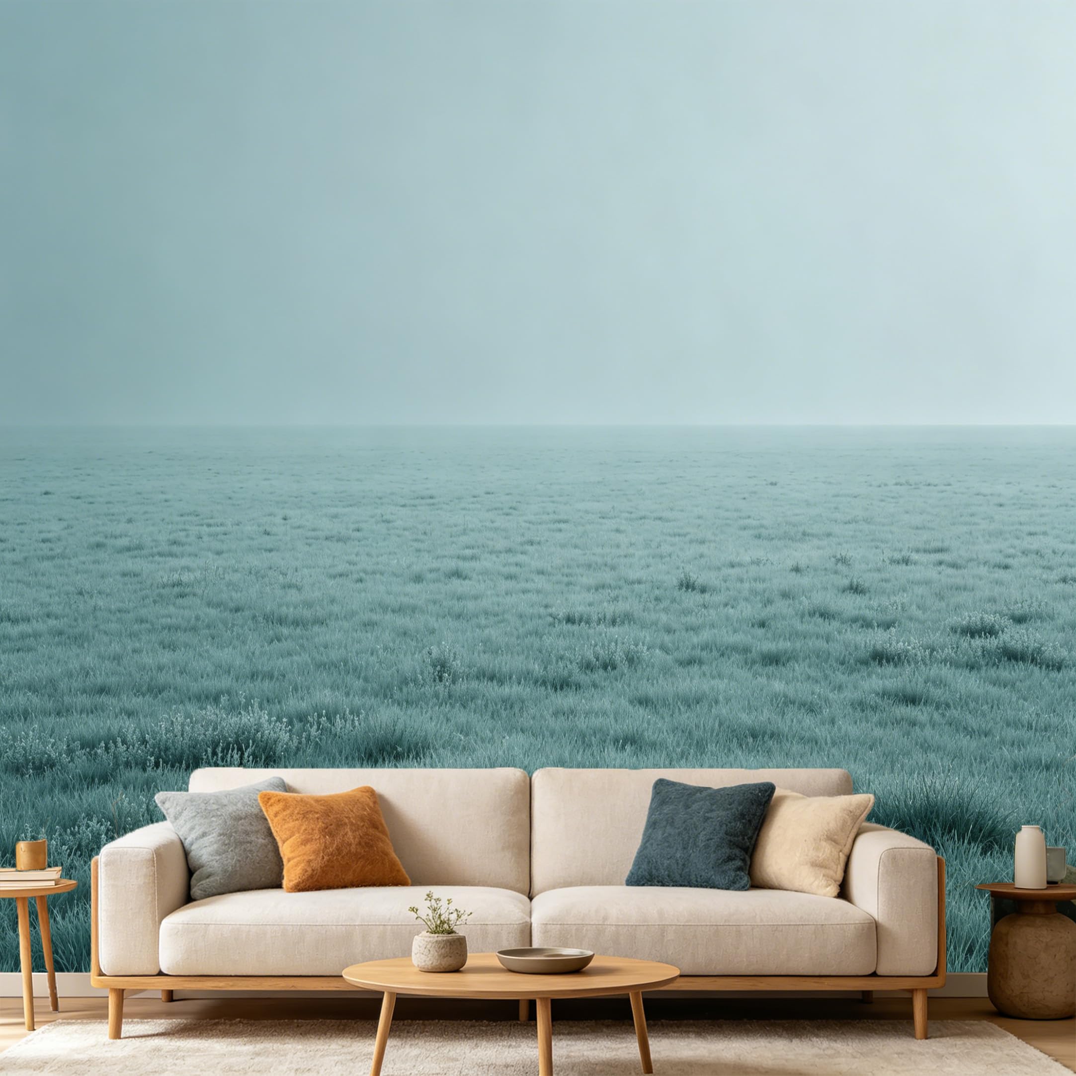 Custom Size Wall Mural Minimalist Foggy Meadow Landscape Monochrome Nature Scene Abstract Serene Fields SelfAdhesive Art Prints wall Fabric（No PVC） Removable Wallpaper Home Bedroom Decor