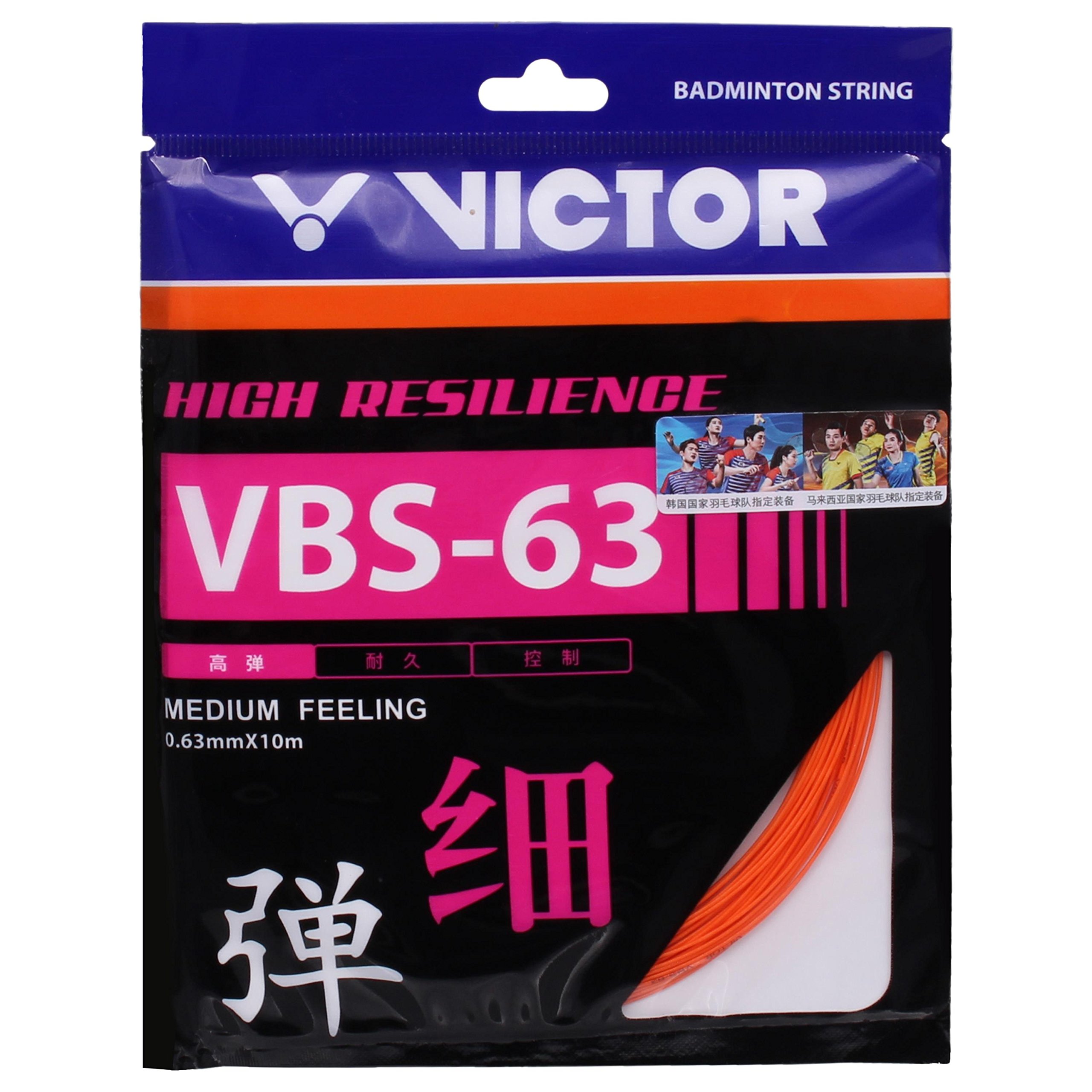 VICTORVICTOR VBS-63 (0.63mm x 10mm) High Resilience Medium Feeling Badminton String Available in 7 Different Color (Pack of 2) (Orange)