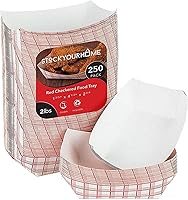 Vista 16 de Mini botes de papel para alimentos (paquete de 250) bandejas desechables de papel a cuadros rojos y blancos de 0.25 libras, bandejas de papel