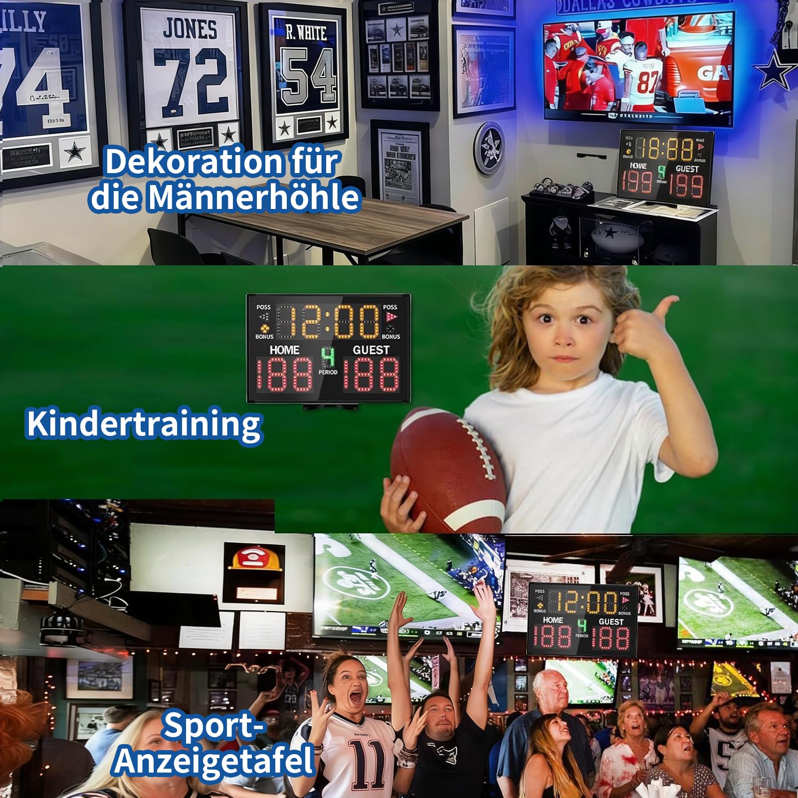 LUCKY TIME Elektronische Basketball-Anzeigetafel mit Summer, batteriebetriebene Digitale Anzeigetafel mit Fernbedienung, tragbare Punktestand-Anzeige, batteriebetriebenes Anzeigebrett für Sportspiele