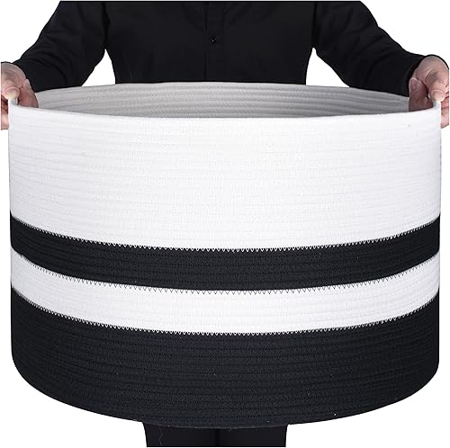 MINTWOOD Design Cesta de almacenamiento extra grande de 22 x 14 pulgadas, cesta de lavandería, cestas decorativas de cuerda de algodón tejida para