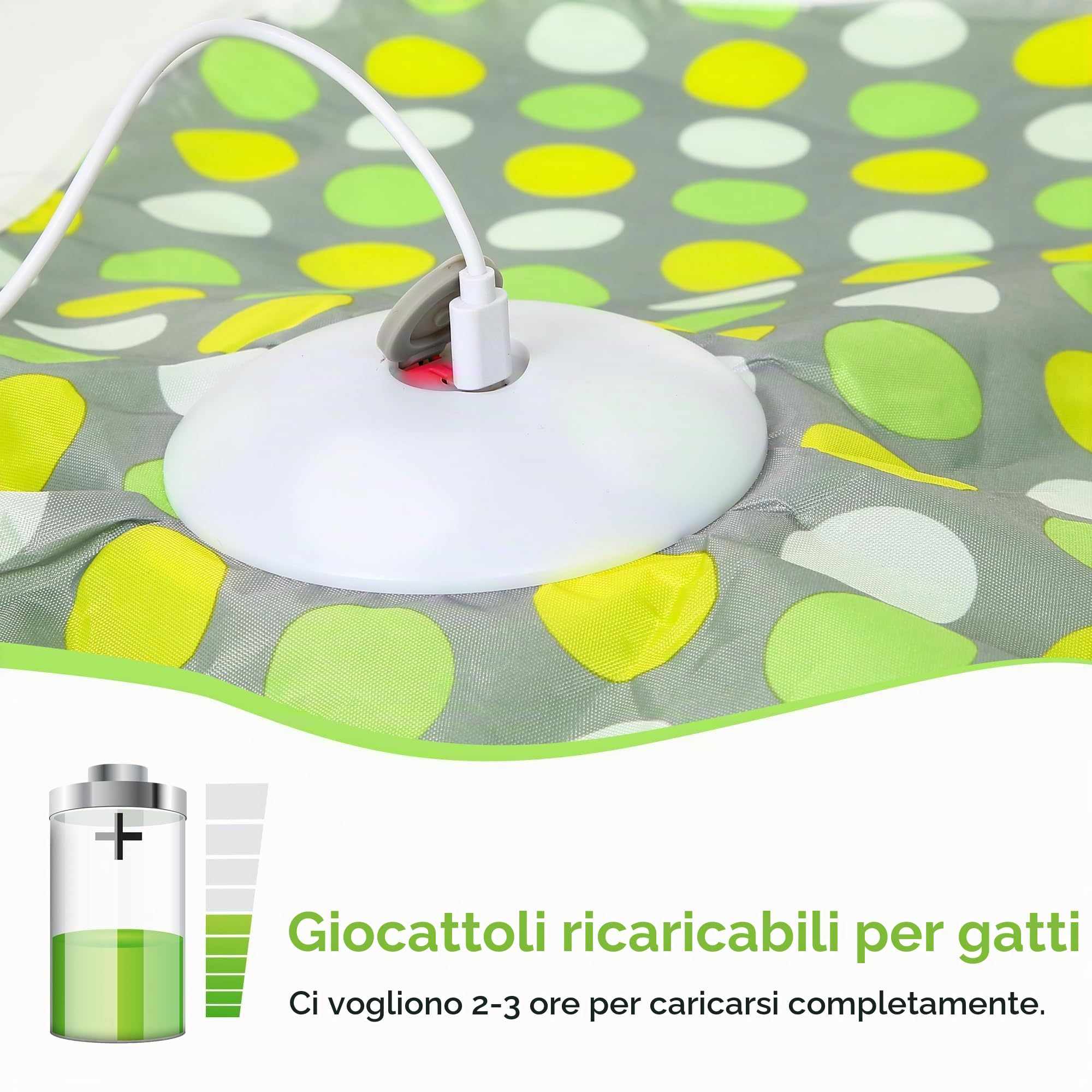 Giochi per Gatti Interattivi, Gioco Gatto in Casa, Gioco per Acchiappare i Topi, con Piume Rimovibili, Modalità Standby Automatica, Giocattolo per Gatti Ricaricabile Tramite USB (Verde)