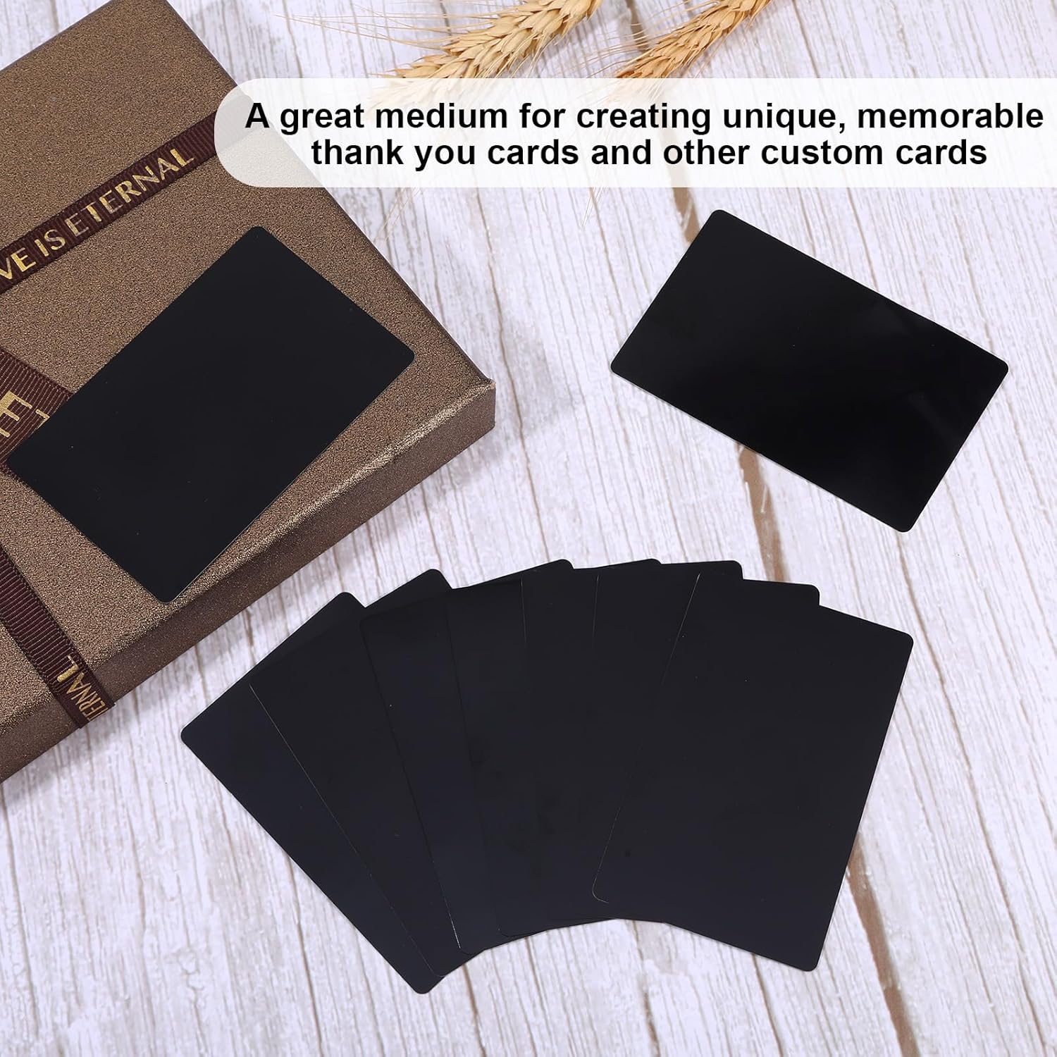 300 Pcs Business Cards, Aluminum Metal Business Cards, 86 x 54 x 0.21 mm Laser Engraving Blanks Card Reliable and Sturdy Engraving Blanks for Multipurpose DIY (Black)