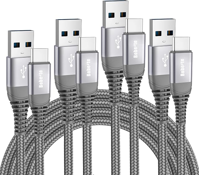 USB C Cable Fast Charge[4Pack,1M+2M+2M+3M],USB Type C Charger Lead Charging Cable For Samsung Galaxy S20 S21 Ultra Plus A51 A71 A50 A20E A21 A30 A41 A52 A72 5G,Sony Xperia XZ,HTC 10/U11,OnePlus 5T 6T