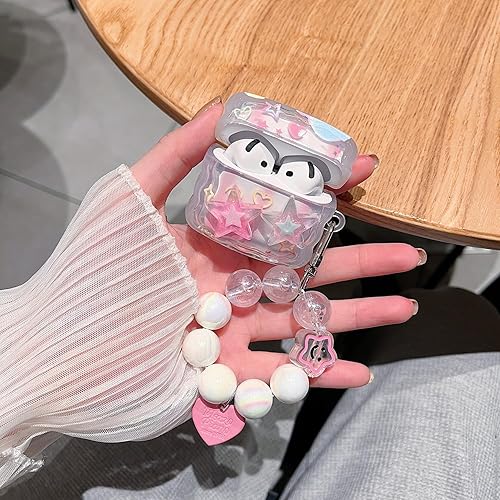 Miniatura 8 de MINSCOSE Funda transparente compatible con Airpod 3, bonito diseño de estrellas 3D con llavero de corazón de amor, funda protectora de TPU suave a