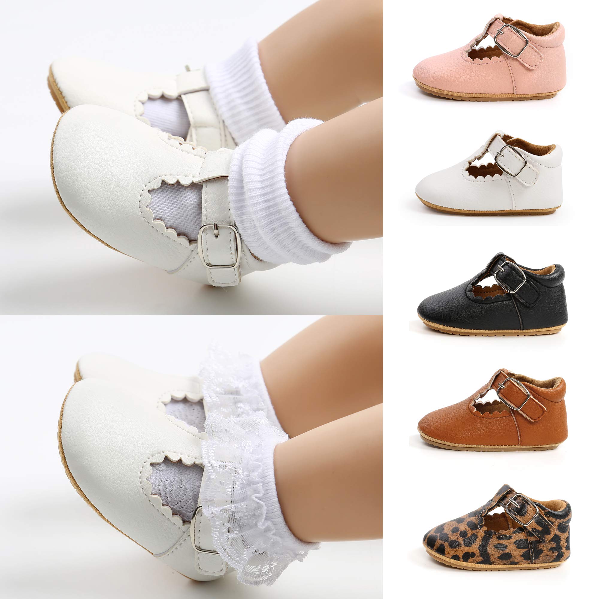 SOFMUO Baby Girls Boys Oxfords Mary Jane Flats Sneakers Non Slip Soft Sole Infant Toddler First Walker Uniform Wedding Princess Dress Crib Shoes(A02/White,12-18 Months