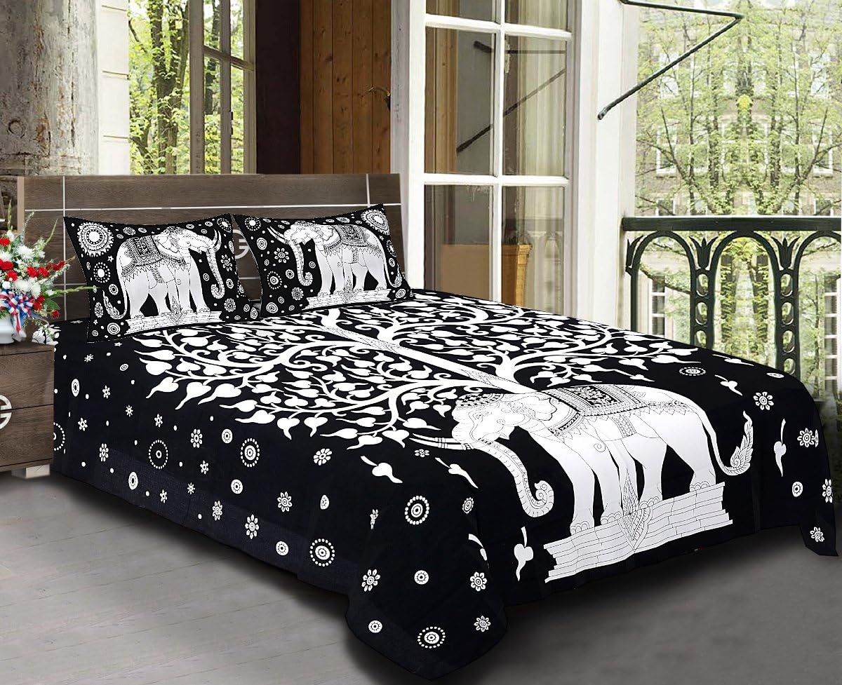 JR Print Cotton 200 TC Bedsheet (King_Black)