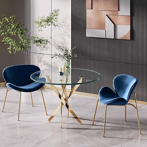 Miniatura 9 de Mesa de comedor redonda de 36 pulgadas, mesa de comedor moderna con base de acero inoxidable dorado, mesa de comedor circular de vidrio templado