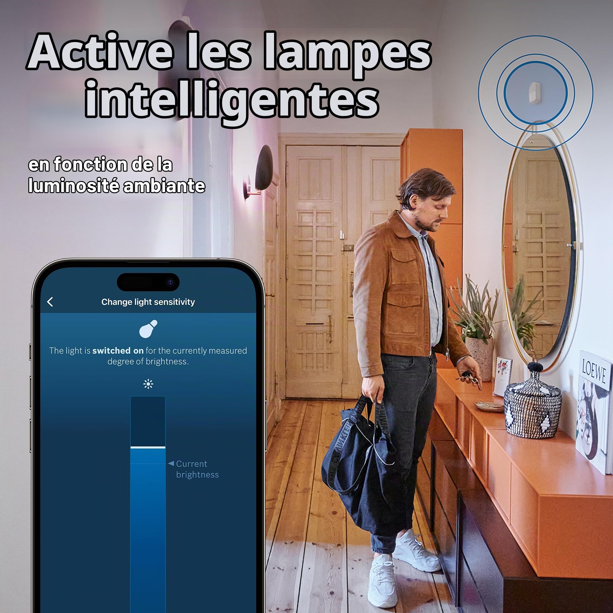 Détecteur de Mouvement II [+M] Bosch Smart Home, détecteur de Mouvement ext. & int., certifié en degré 2, lumière d’Orientation, Filtre Petits Animaux, Plage de détection 13 m Max., Compatible Matter