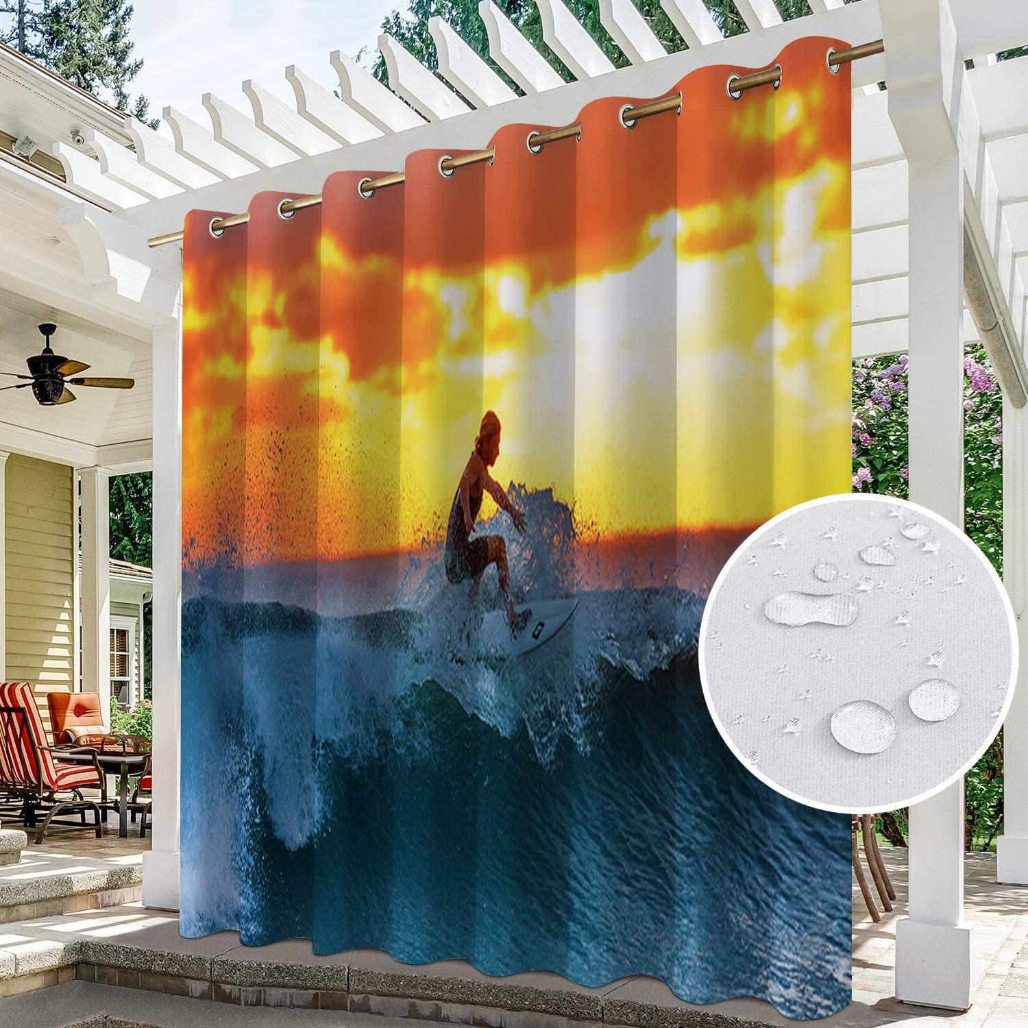 Rideaux de terrasse imperméables pour porche, pergola cabane, tonnelle, auvent à œillets, un panneau (254 cm x 234 cm)