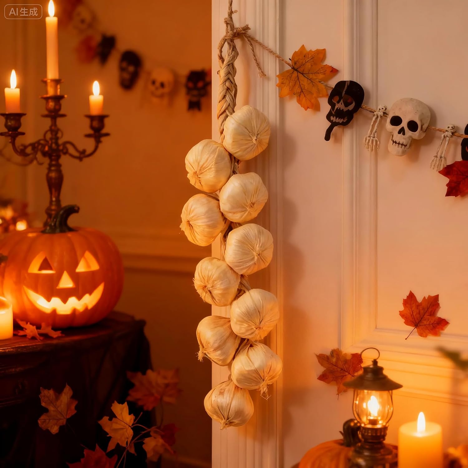 Artificial Garlic String, 1 Pack Lifelike Fake Garlic String for Farmhouse Kitchen Wall Decor, Hanging Vegetable Props for Home, Harvest Festival, Photography, Indoor Outdoor Decoration (1)