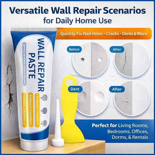 Drywall Repair Kit with Scraper, Wall Mending Agent Paste, Wall Filler for Nail Holes Cracks Dents, Portable DIY Drywall Patch Kit for Home Improvement (100g) - 5