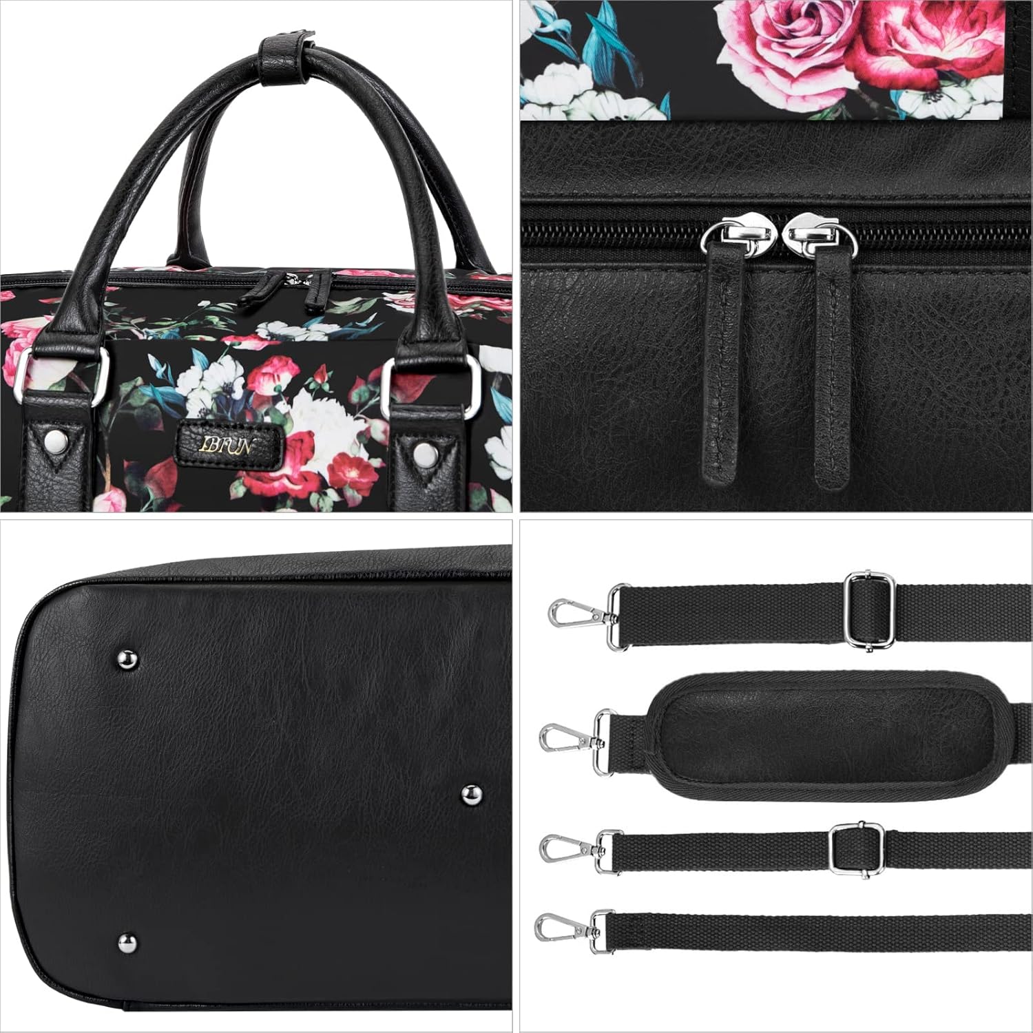 Weekender Bag for Women, Large Overnight Bag Canvas Travel Duffel Bag Carry On Tote with Shoe Compartment 21" 3Pcs Set - Image 8