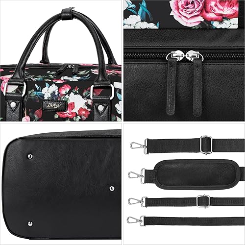 Miniatura 8 de Bolsas de fin de semana para mujer, bolsa grande de lona para viaje, bolsa de viaje con compartimento para zapatos, 21 pulgadas, juego de 3 piezas