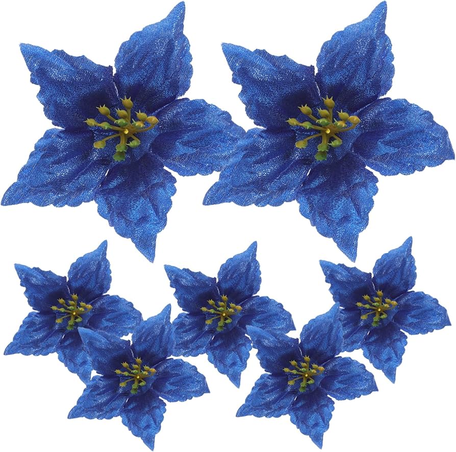 Amazon|7個 アートフラワー グリッター造花 クリスマスポインセチア Amazon|7個 アートフラワー グリッター造花 クリスマスポインセチア