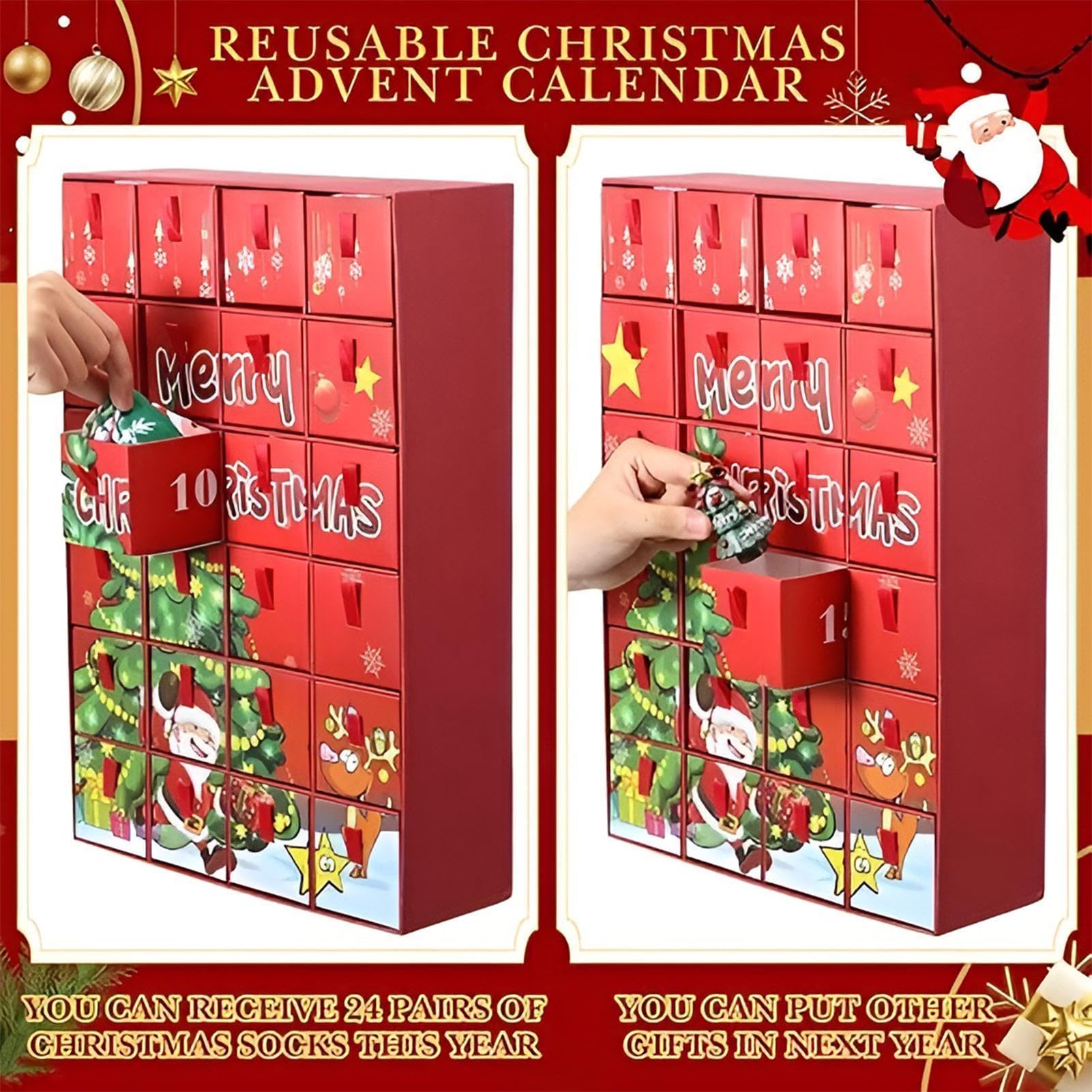 Calendario de Adviento de cuenta regresiva de Navidad, 24 días, decorativo y transpirable | Decoración de pared de dibujos animados para invierno, Año Nuevo, interior, repisa de chimenea, dormitorio, sala