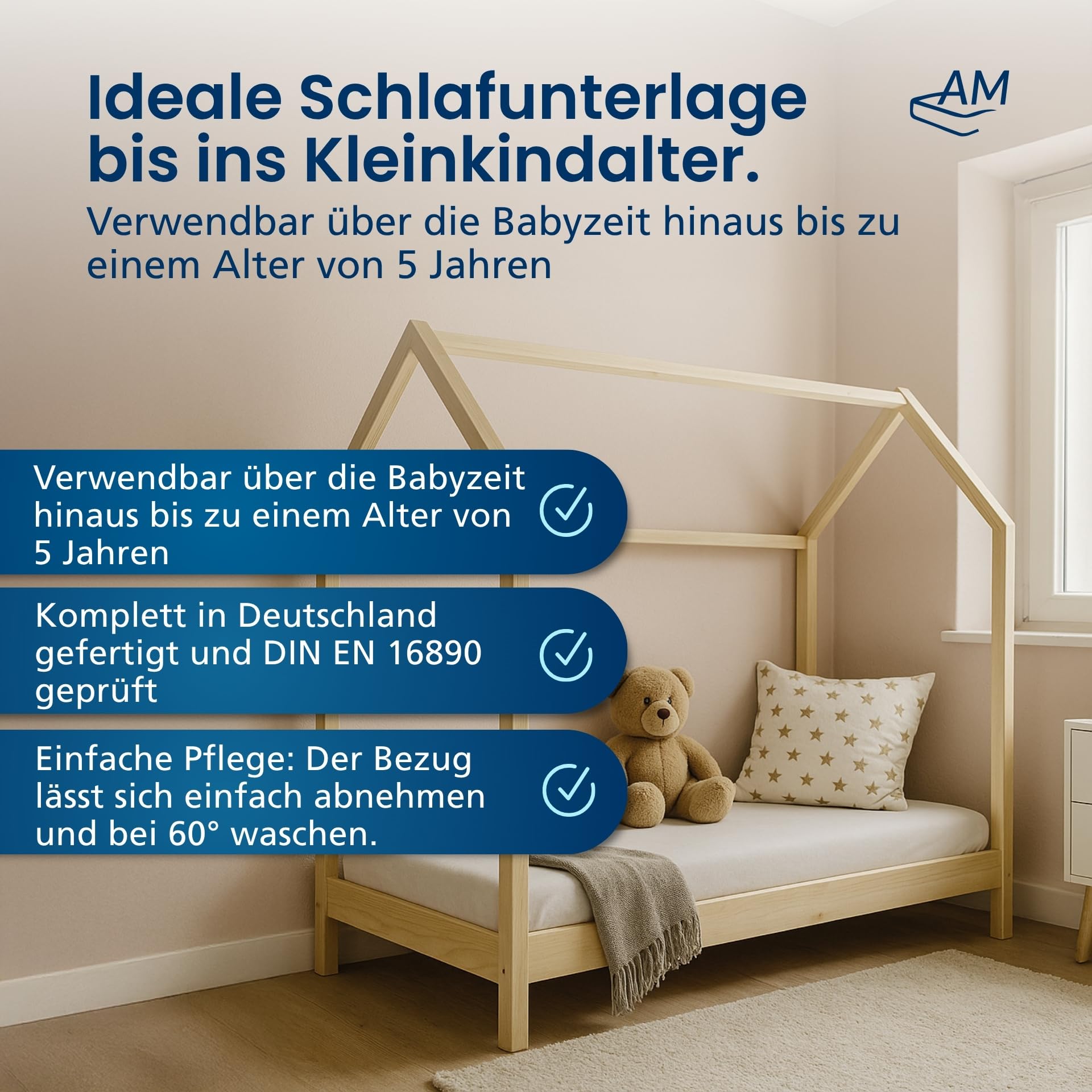 Baby Matratze 70x140 Kinderbett - Made in Germany - Kindermatratze 70x140 bis 5 Jahre geeignet - Hochwertiger und geprüfter Komfortschaum mit Trittkanten - Bezug waschbar & abnehmbar