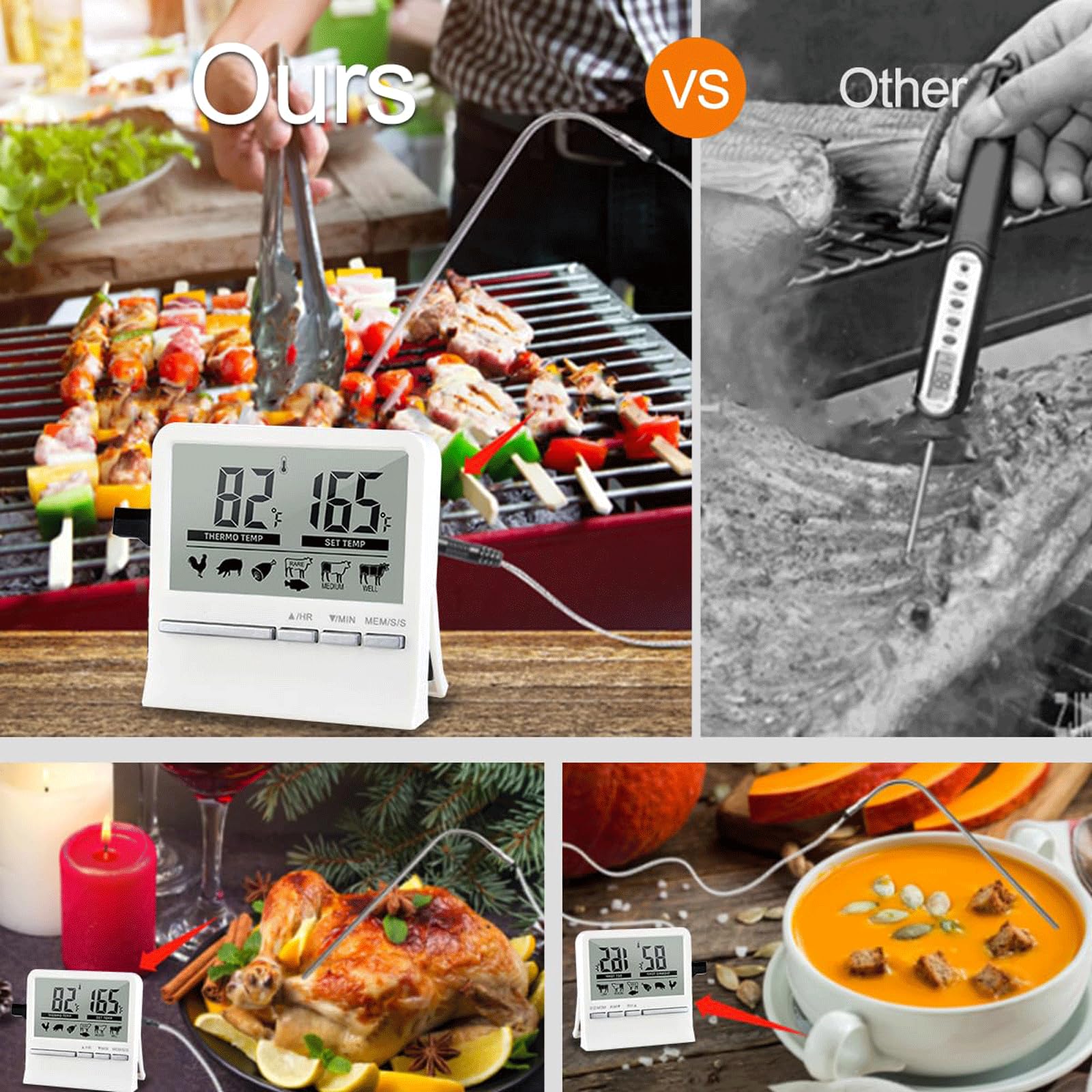 KRILLIQ Gadgets de Cocina Sonda Termómetro para Alimentos Termómetro electrónico con sonda de Metal Termómetro Digital para Carne para Asar