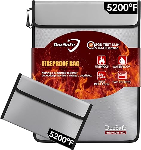 Miniatura 10 de DocSafe Bolsa de Documentos Resistente al Fuego (5200℉) con Estuche de Viaje Organizador Resistente al Fuego, Bolsa de Dinero Segura de 8 Capas