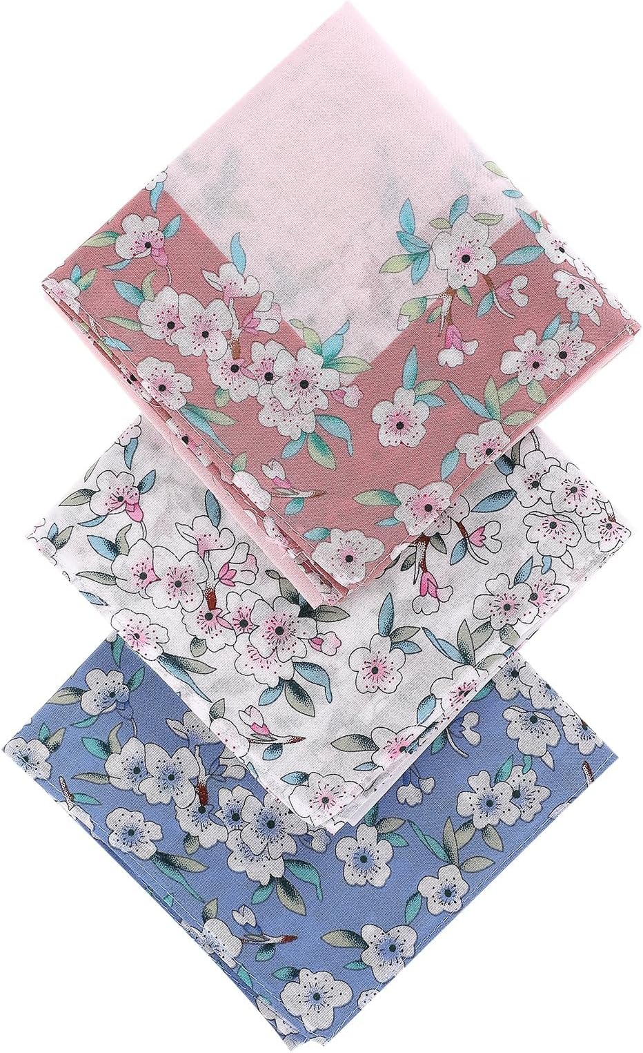 THE WHITE SHOP 6PCS Ladies Floral Handkerchiefs 17" Pocket Square Towel for Women's Tea Party - White Embroidered Multicolor Hanky for Gifting