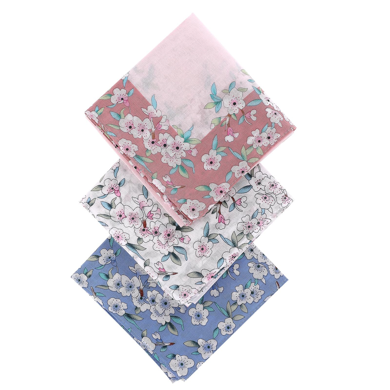 THE WHITE SHOP 6PCS Ladies Floral Handkerchiefs 17" Pocket Square Towel for Women's Tea Party - White Embroidered Multicolor Hanky for Gifting