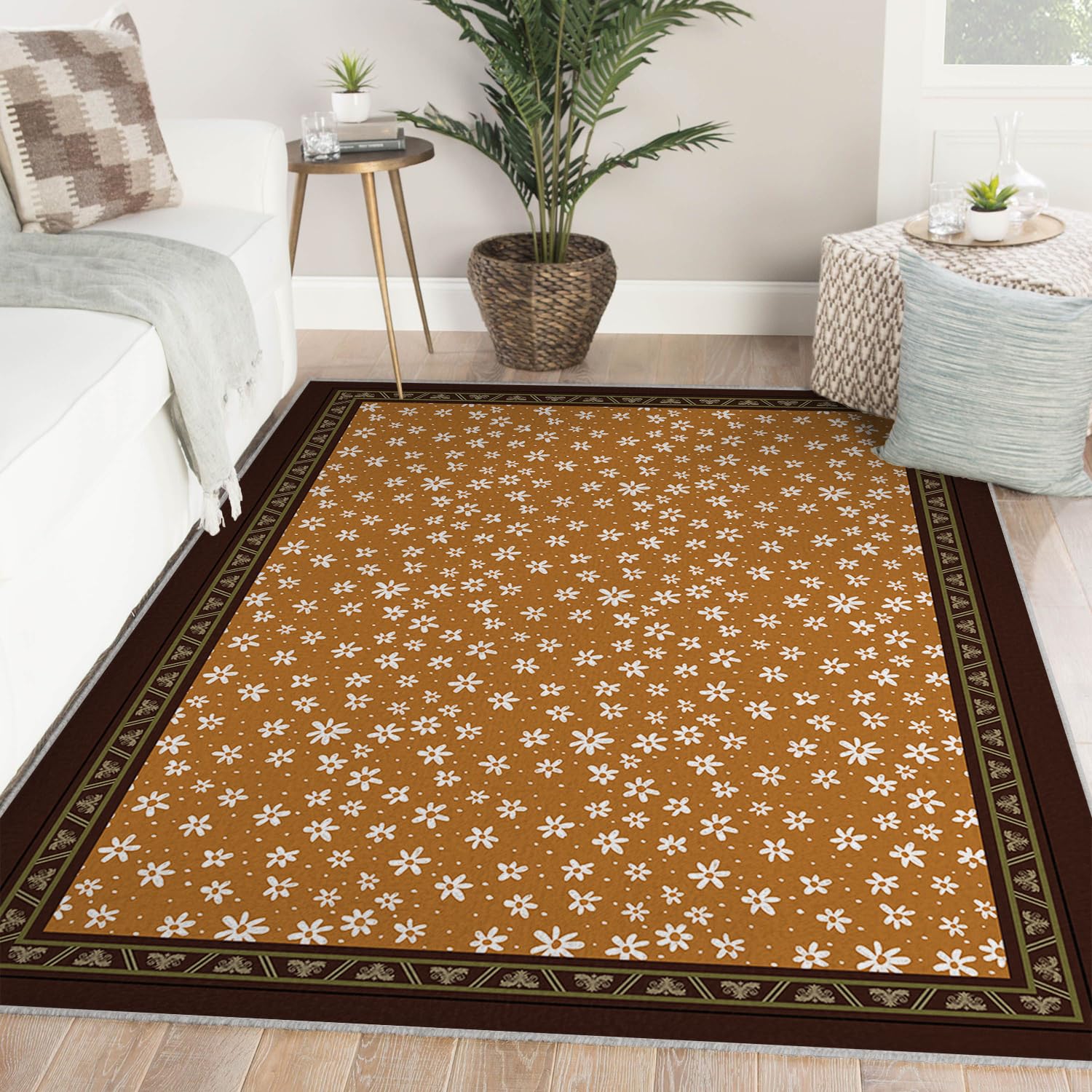 Petite moquette marguerites lavable pour une chambre de bébé cosy