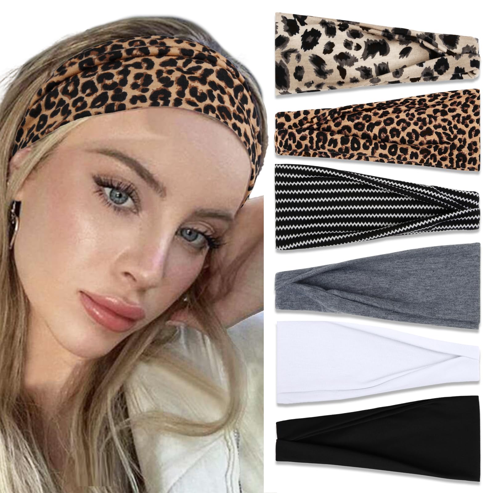 TERSE Headbands for Women Non Slip 4 inches Wide Women's Hair Bands, Stretchy Sweat Bands, Fashion Hair Accessories for Yoga Workout Every Day Basic