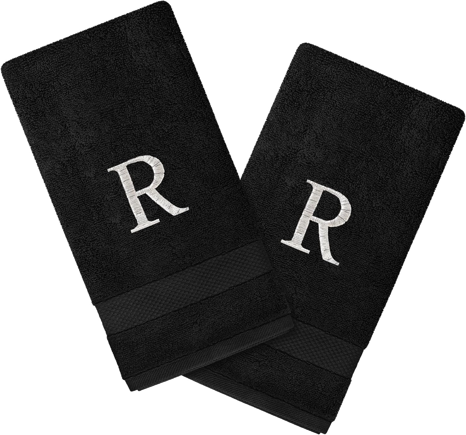 Personalized Passion 2-Pack Hand Towels Set with Monogram - 16"x27" Highly Absorbent & Soft Turkish Cotton - Monogrammed Hand Towels for Bathroom, Spa, Gym, Hotels - Black - R