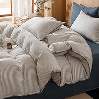 Vista 49 de VM VOUGEMARKET - Juego de funda de edredón a cuadros de tamaño queen, algodón lavado, ropa de cama reversible y multicolor, con 2 fundas