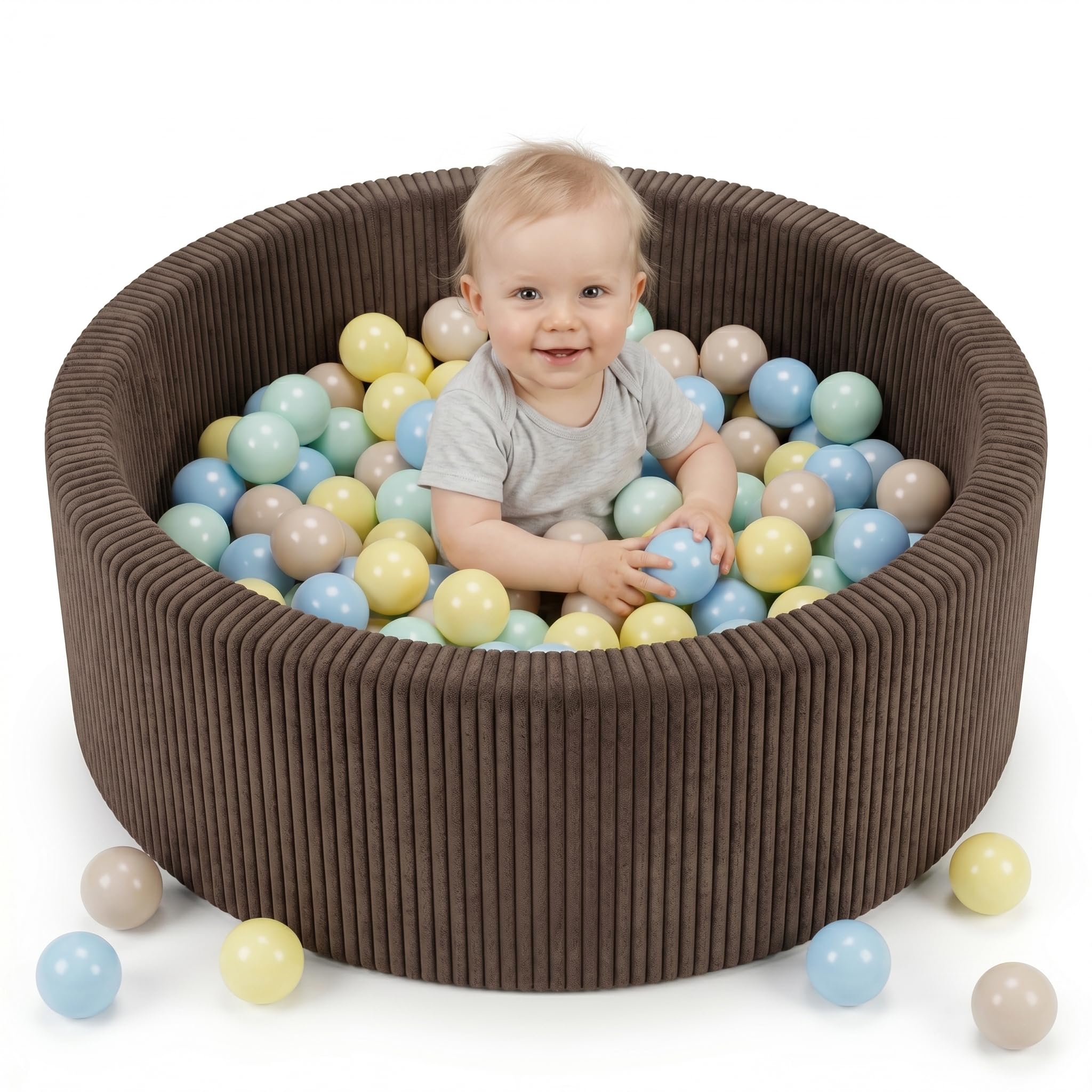 KiddyMoon Ball Pit For Baby And Toddler, Soft Play Ball Pit, 90 X 30 Cm With 200 Balls, Soft Foam Ball Pool, Ribbed Washable Cover