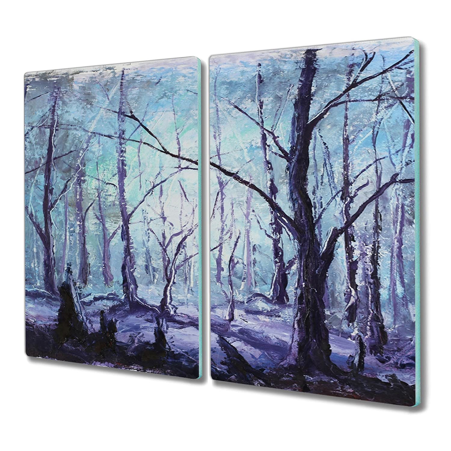Planche à découper en verre 2x30x52 cm pour plaque induction motif forêt d'hiver