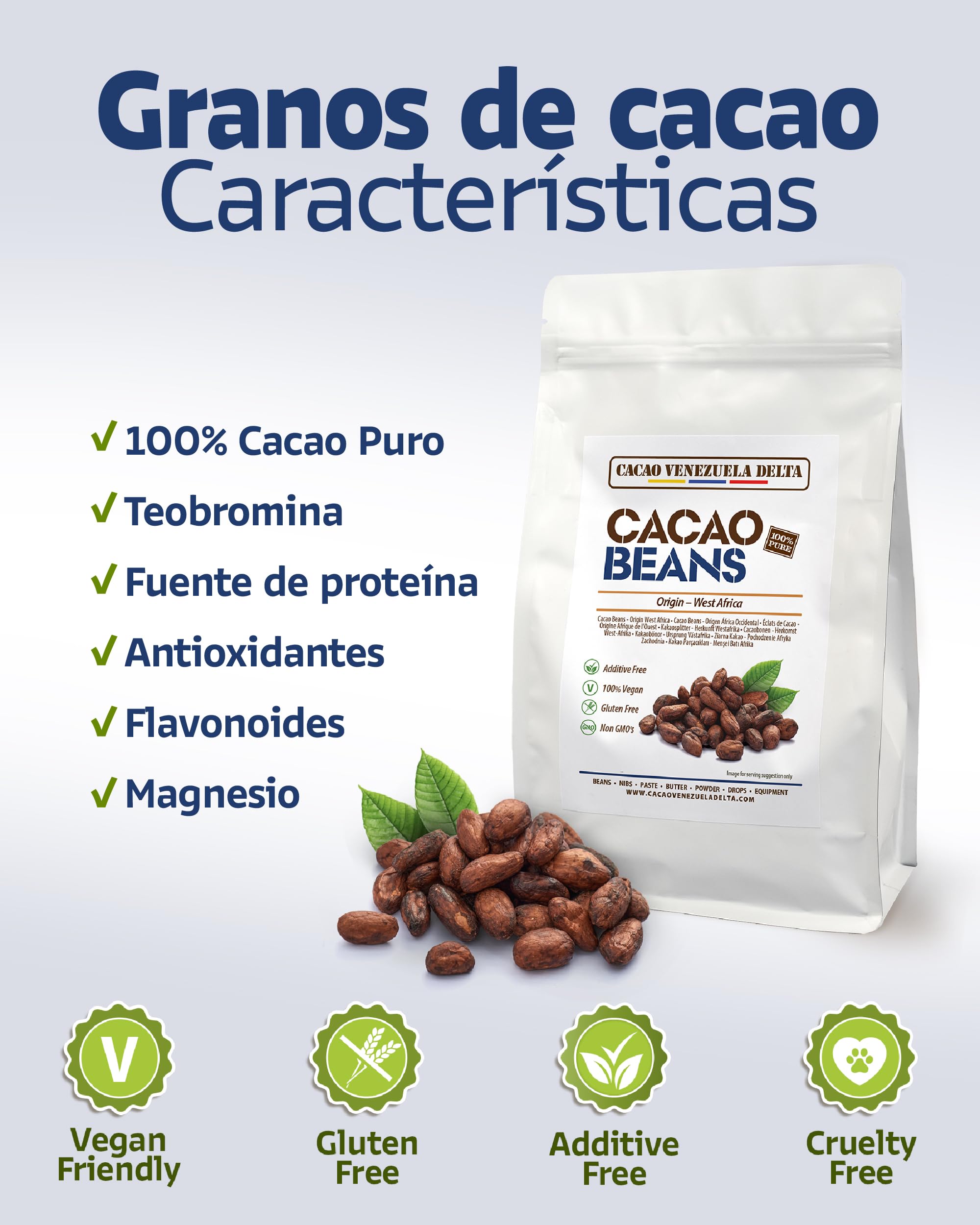 Cacao V Delta 1.5Kg de Granos Enteros de Cacao Puro Crudo Natural Criollo Semillas de Chocolate Theobroma de Origen Sudamérica Sin Tostar Vegano No GMO Sin Alérgenos Sin Gluten Antioxidante Sin Azúcar