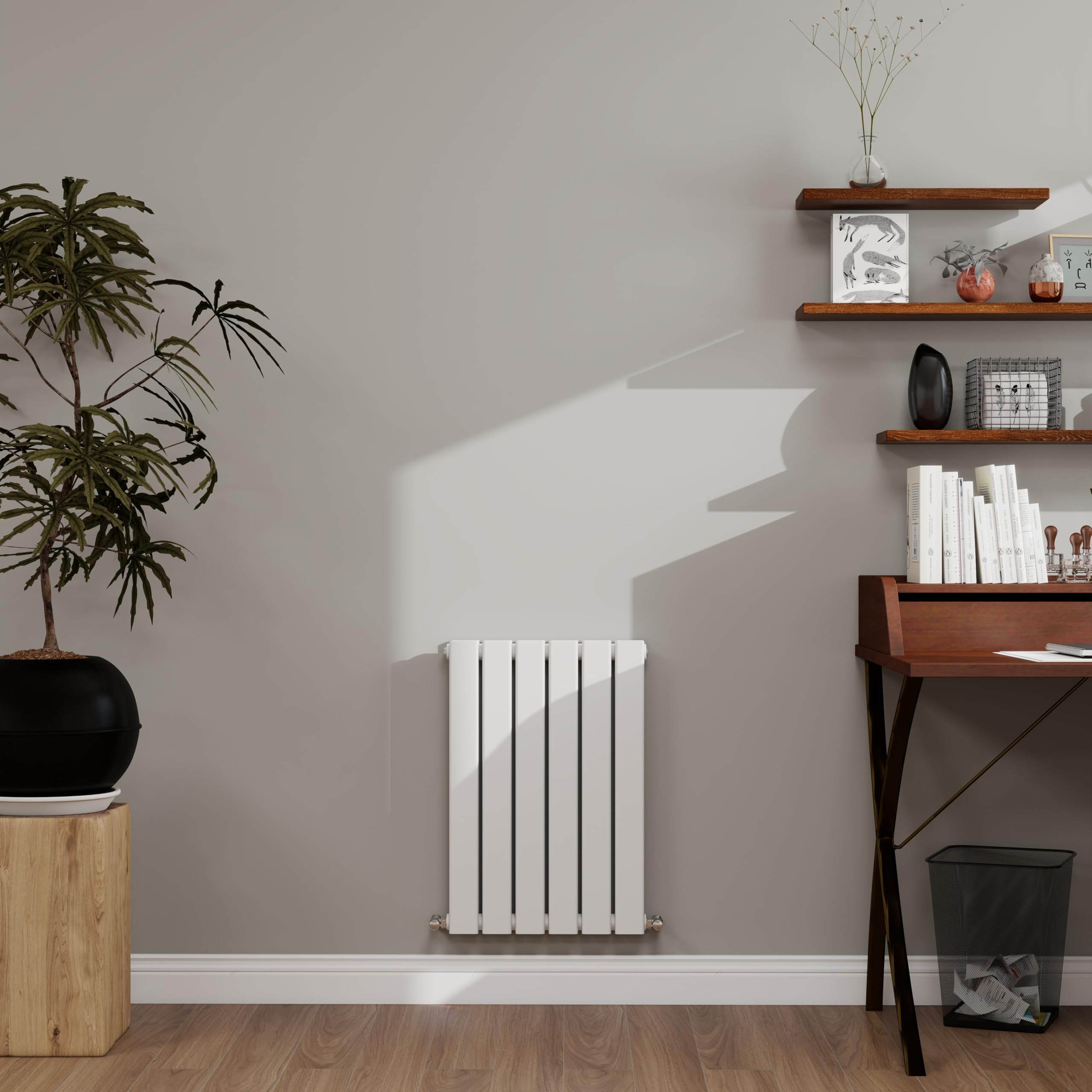 White Designer Radiator Horizontal 600×408mm Double Flat Panel - Wall/Floor Mounted for Modern Multi-Scene & Central Heating 2066 BTU