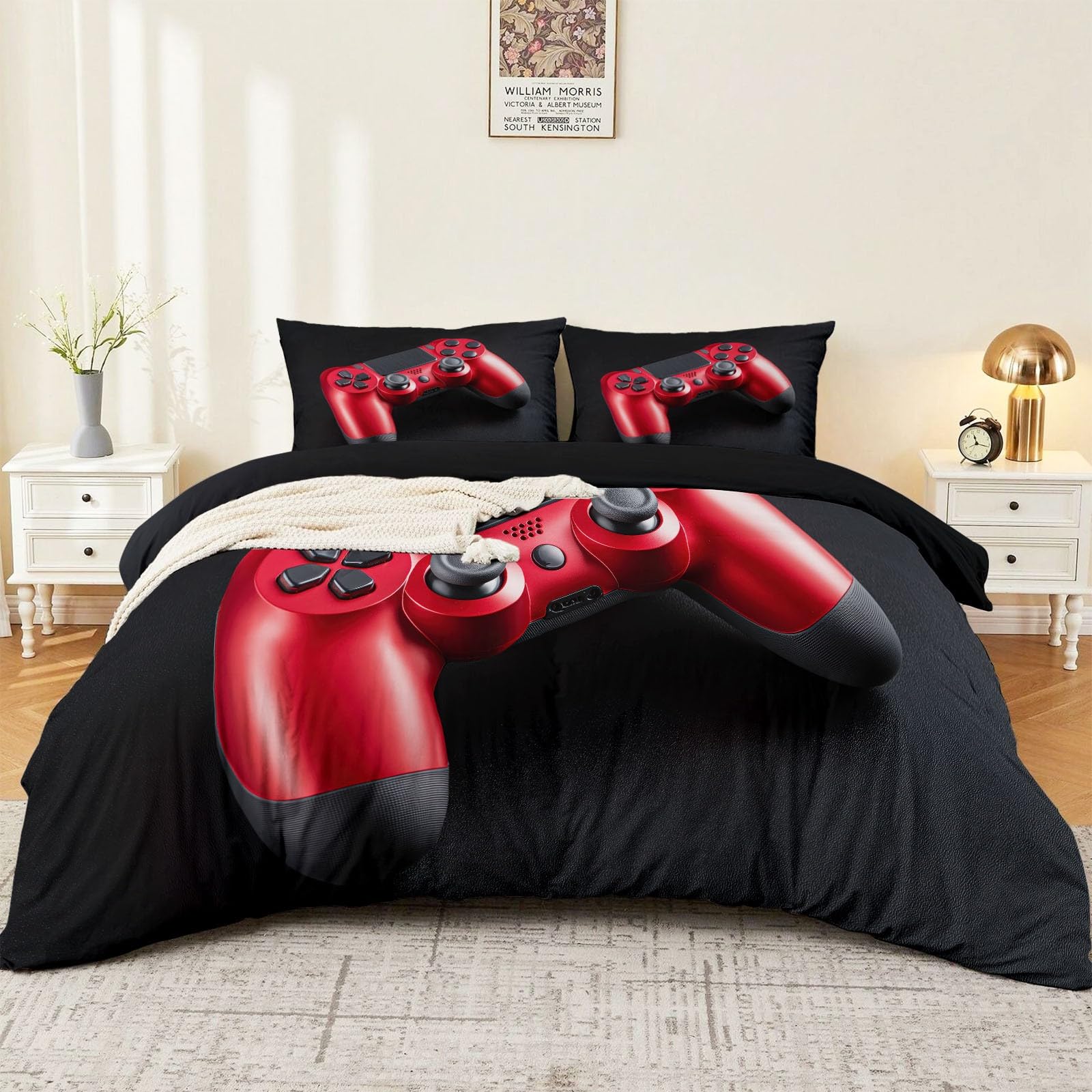 Genérico Funda Nórdica 220 x 220 cm + 2 Fundas de Almohada - Moda Videojuegos Mandos Funda de Edredón, Negro Reversible Blando Microfibra Funda Nórdica con Cremallera