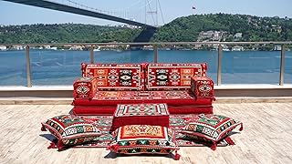 Turkish Floor Sofas, Ethnic Cushions, Window Seat, Terrace Garden Couch, Floor Sofa Seating, Arabic Majlis, Moroccan Livingroom Couch (Sofa + Ottoman + Pillows)