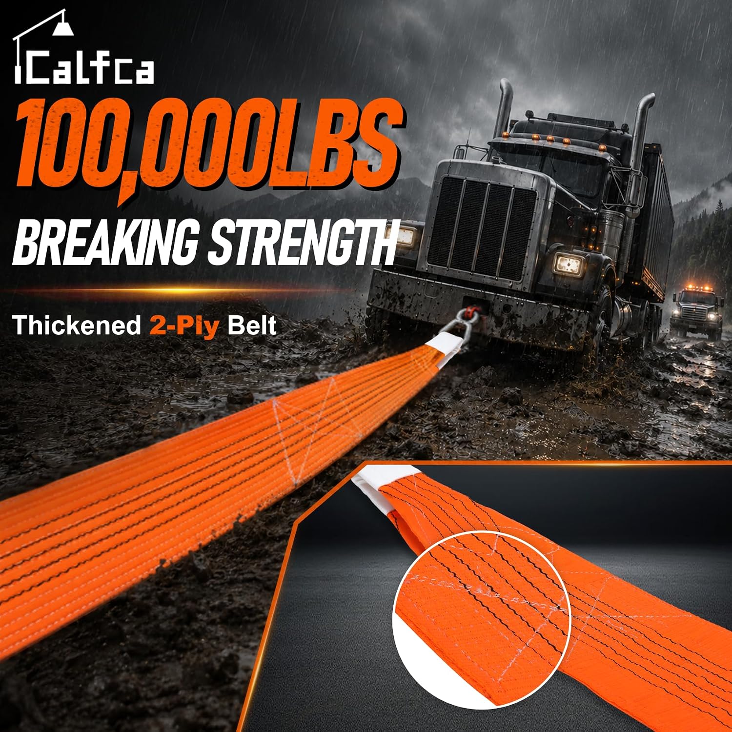 100000 lbs Heavy Duty Tow Strap 30FT x 7.1IN, Commercial Grade Recovery Tow Rope for Trucks, Jeep, SUV, RV, Tractor, Dump Truck & Heavy Duty Vehicles, 50 Tons Break Strength Off-Road Recovery Strap