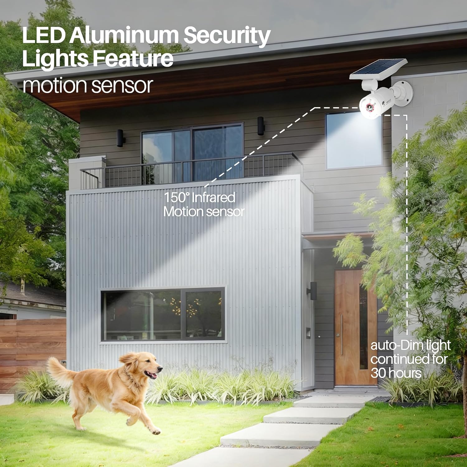 Aluminum Solar Motion Sensor Lights Outdoor - Solar Powered Flood Security Lights Cameras Fill Light for Outside Garage & Driveway Post Patio Pathway Deck - IP66 Waterproof, 3-Day Rain Battery,