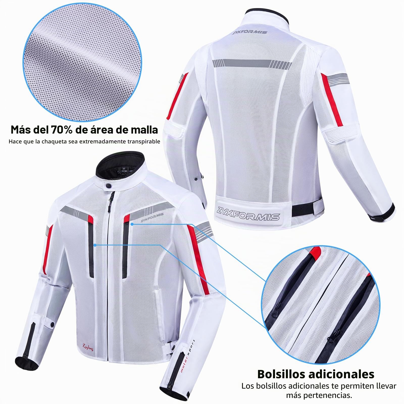 Chaqueta Moto Hombre Verano con Protecciones, Cazadora Moto Ventilada de Rejilla Transpirable, Ropa de Protección para Motociclista con Espaldera