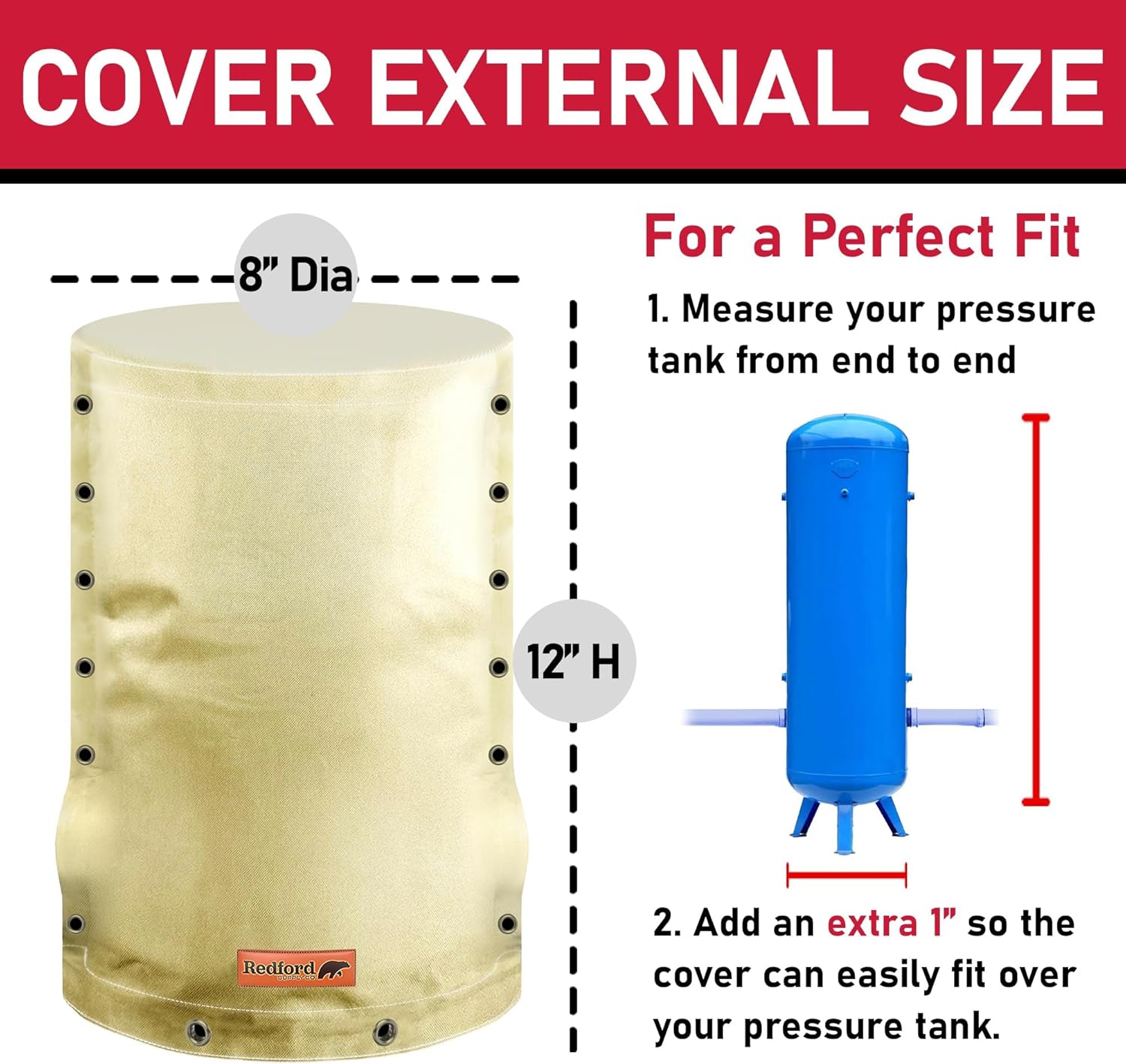Redford Supply Co. Cold Snap (5°F) Round Pressure Tank Cover Insulation, 3-Way Round, 8"Diameter x 12"H, Water Well Tank Covers Insulated, Well Pump Cover Insulated Freeze Proof for Winter (Beige) - Image 5
