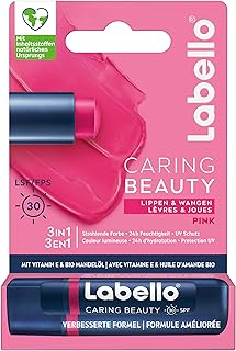 Labello Caring Beauty Pink läppvårdspenna med färg och solskydd, färgad läppvård med SPF 30, E-vitamin och ekologisk mandelolja, läppbalsam för läppar och kinder (4,8 g) - Amazon Deal & Rabatt