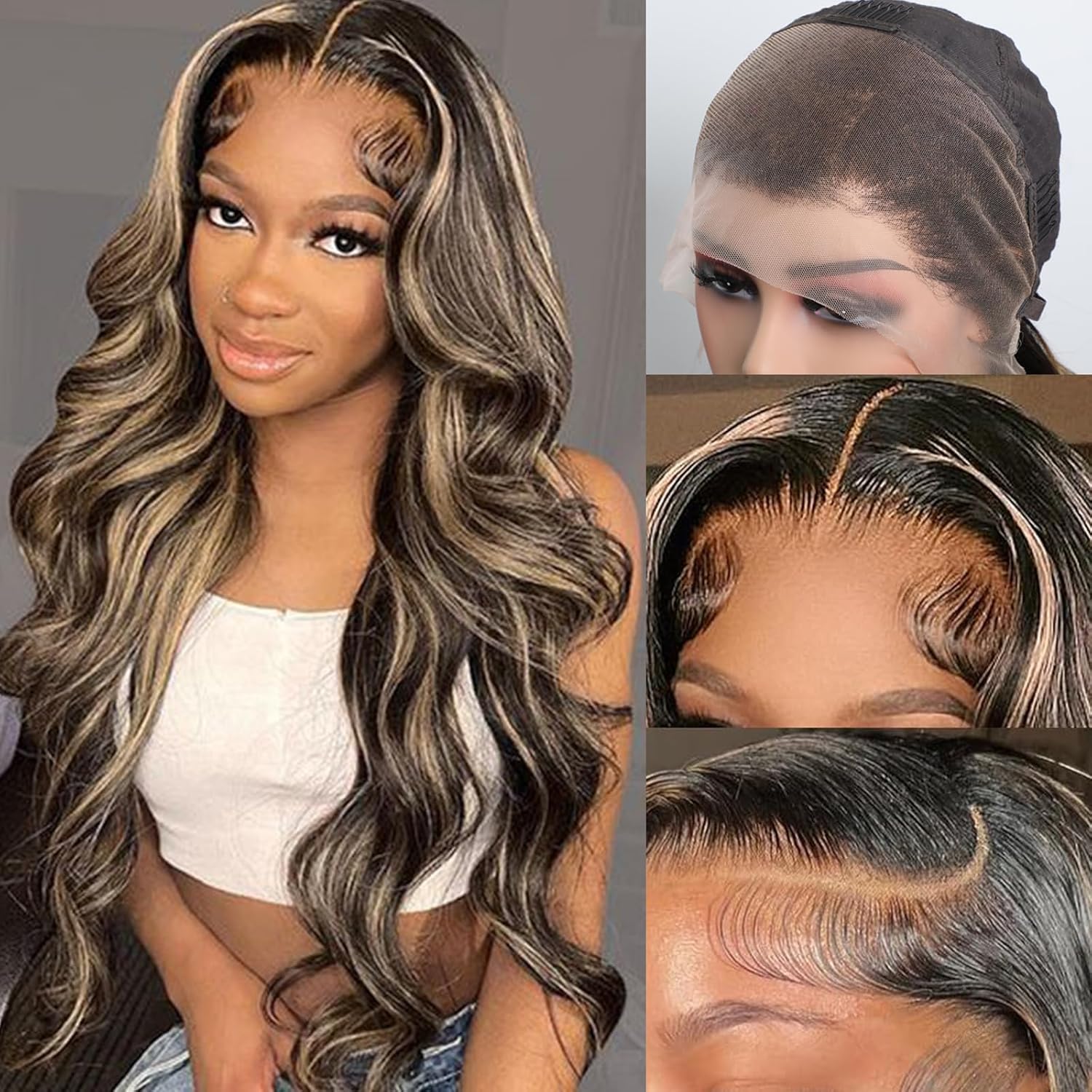 VIPbeauty 13x4 Full Lace Frontal Wigs Human Hair Ombre Wig 1B/27 HD Lace Front Wigs Pre Plucked 180% Density Body Wave Human Hair Wig Bleached Knots Full Lace Front Wigs for Black Women 18 Inch