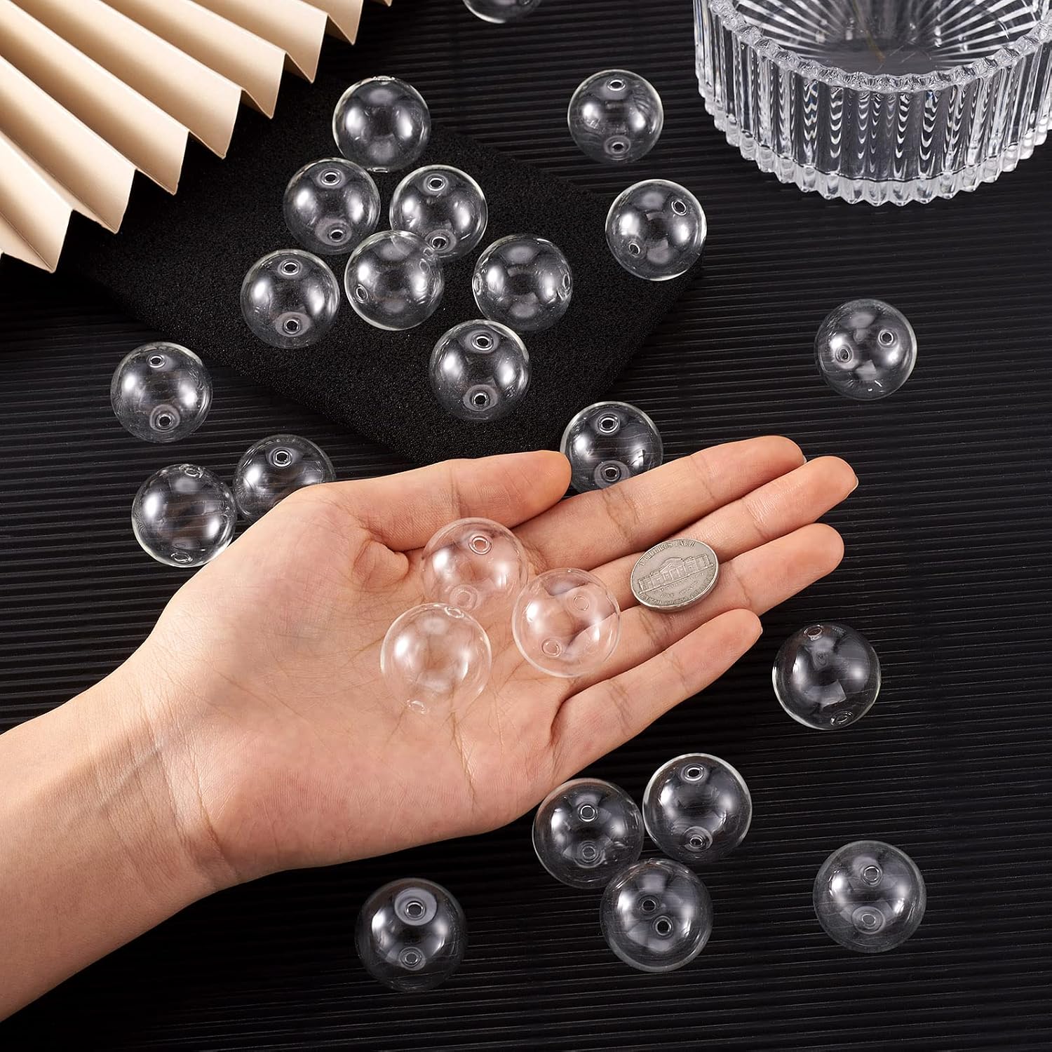 FASHEWELRY 100Pcs Mini Blown Glass Globe Beads 25mm Clear Empty Round Wish Bottle Beads for DIY Pendant Jewelry Making