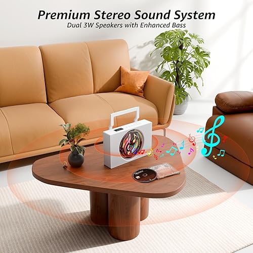 Miniatura 5 de Reproductor de CD portátil Boombox con Bluetooth - Reproductor de CD recargable con radio FM, USB, AUX, control remoto - Sistema de sonido estéreo