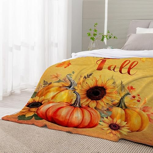 Miniatura 92 de YeeJu Manta decorativa de otoño, color naranja, Acción de Gracias, otoño, lindas calabazas, manta para sofá, cama, sala de estar, suave, acogedora