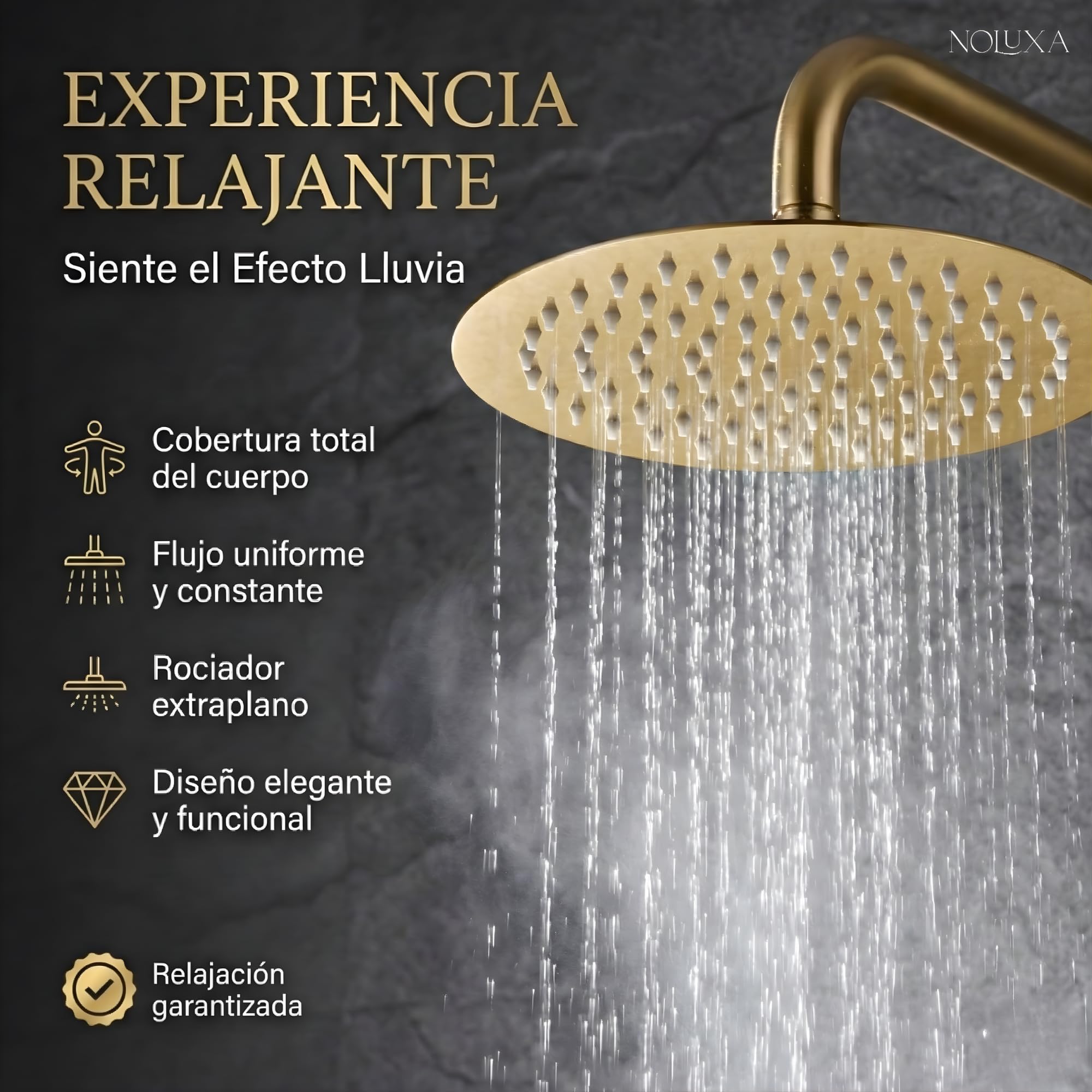 IMEX - Columna Ducha Oro Cepillado con Grifo | Conjunto de Ducha Monomando con Alcachofa y Rociador Antical | Griferia en Latón y Acero Inox S.304 con Barra Extensible | Serie Roma