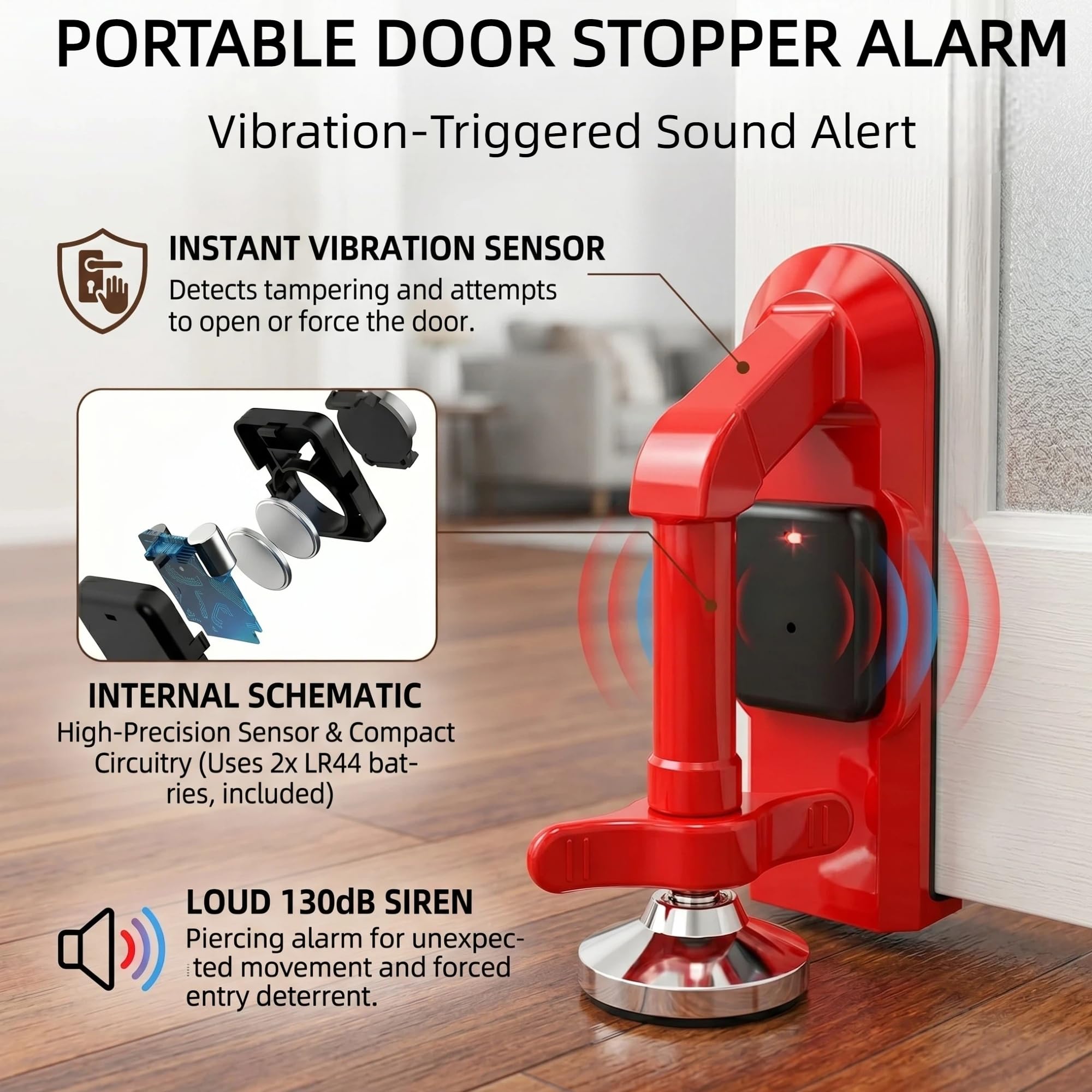 Tragbares Türschloss für Reisen mit 80 dB Alarm, Türstopper-Gerät, Anti-Diebstahl-Türblocker für Hotel, Reisen, Wohnung, Zuhause, ohne Bohren, mit Tragetasche und Ersatzbatterien