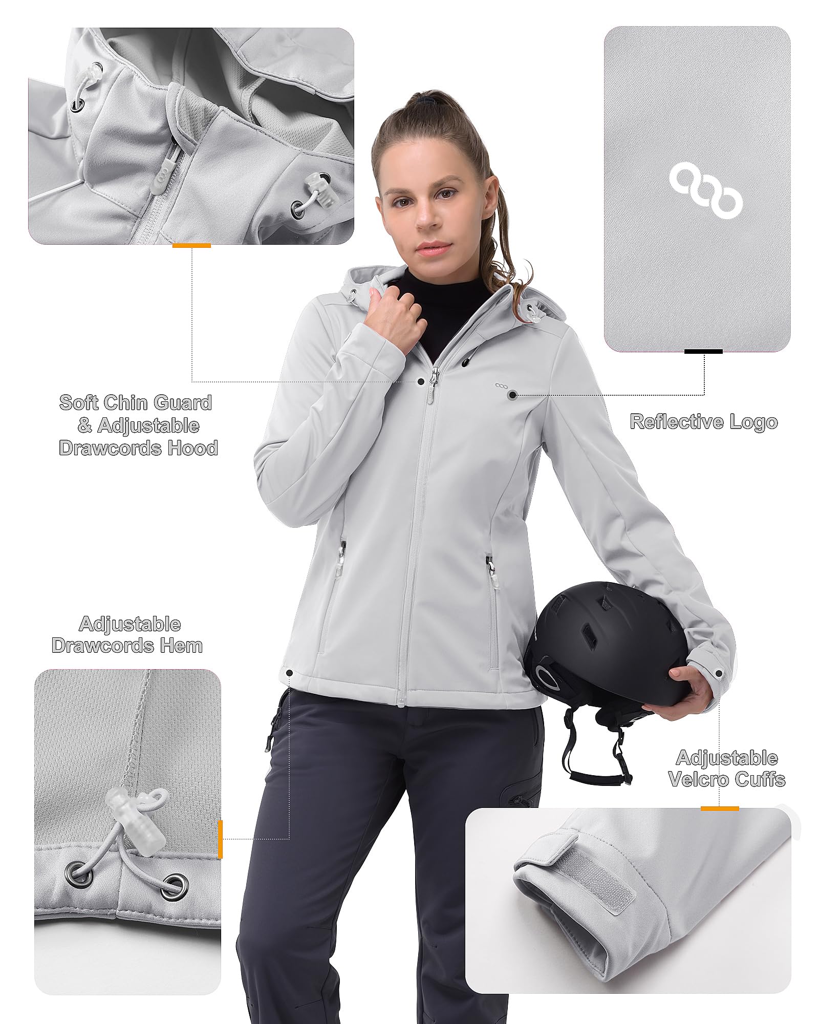 33,000ft Veste softshell imperméable coupe-vent pour femme Veste fonctionnelle respirante Veste de course légère avec capuche pour la course, le cyclisme, la randonnée pour le printemps et l'automne